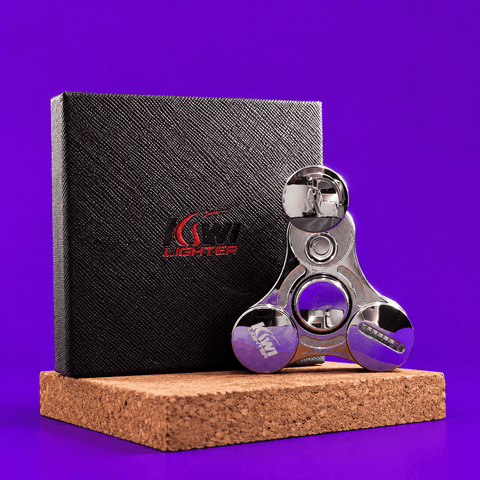 Black Hand Fidget Spinner Stainless Steel Metal Electric Lighter by Kiwi Lighter | Shisha Glass