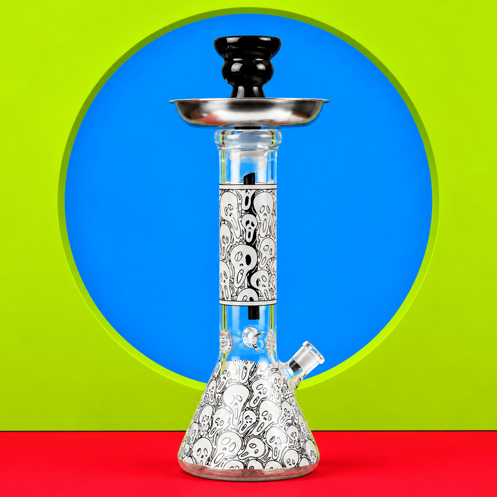 Glowing In Dark Skulls Beaker Base Glass Waterpipe 36cm | Shisha Glass