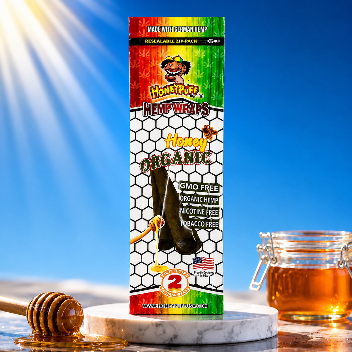 Honey Puff Natural Flavoured Hemp Wrap -Honey Organic (2pk) | Shisha Glass