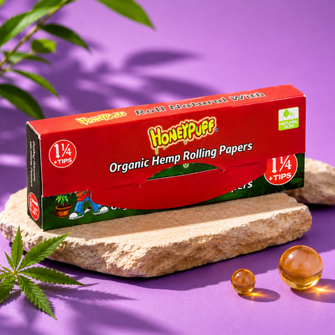Honey Puff Organic Hemp Rolling Paper 1 1/4 + Tips | Shisha Glass