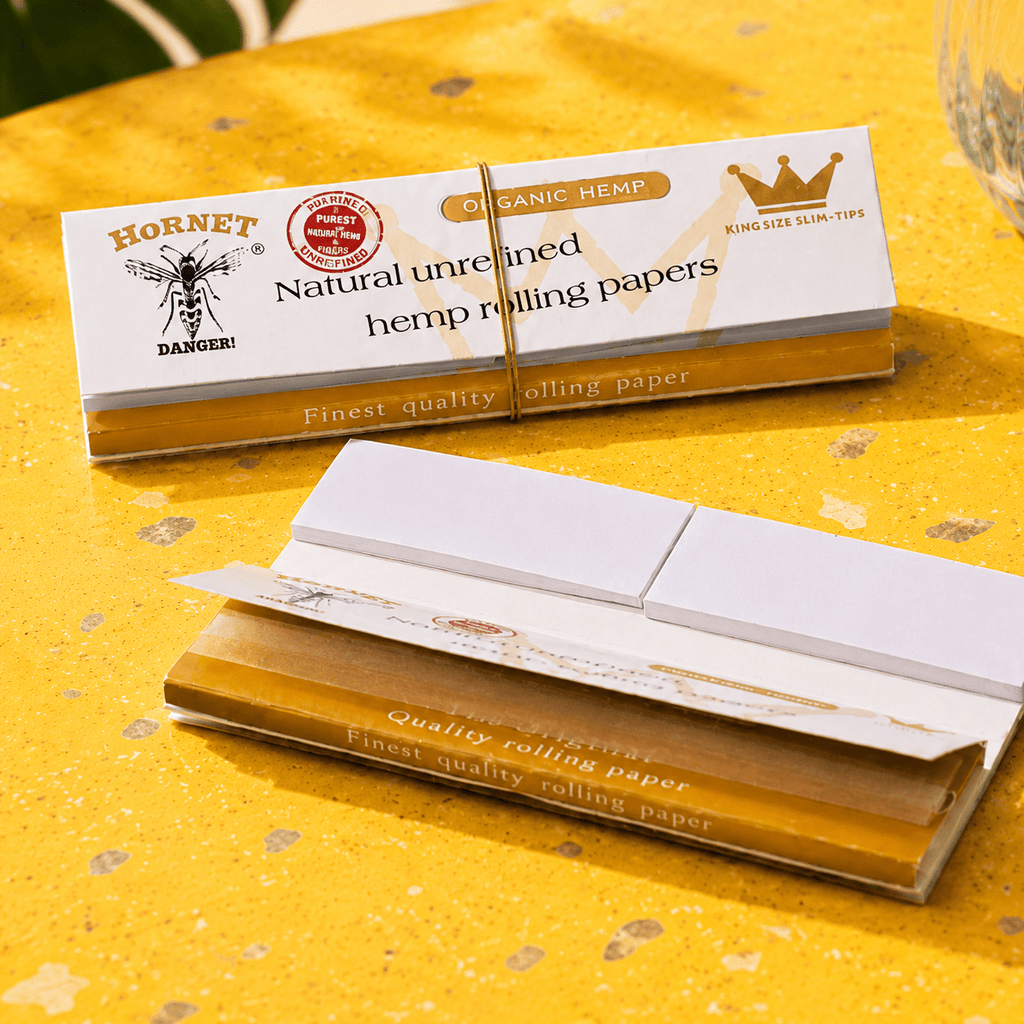 Hornet Organic Hemp White King Size Slim Rolling Paper + Tips | Shisha Glass
