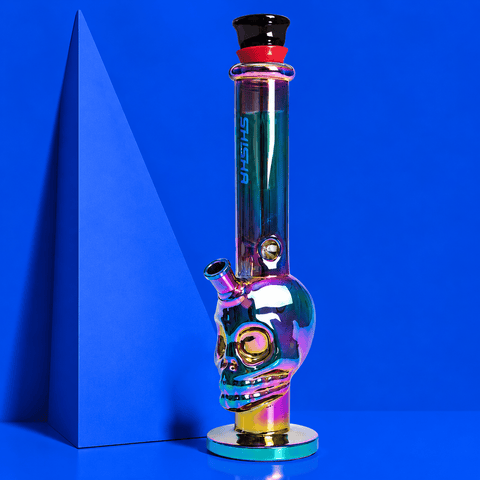 Rainbow Glossy Skull Shape Round Base Glass Waterpipe 35cm | Shisha Glass