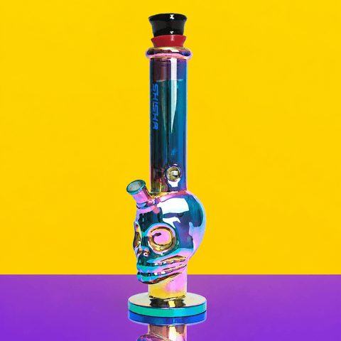 Rainbow Glossy Skull Shape Round Base Glass Waterpipe 38cm | Shisha Glass