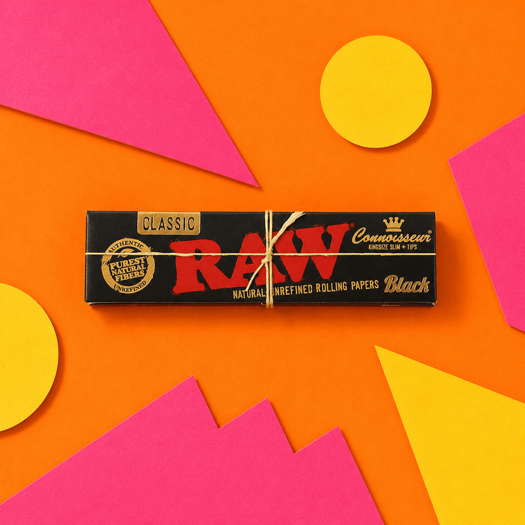 RAW CLASSIC BLACK Connoisseur King Size Slim Papers + Tips | Shisha Glass