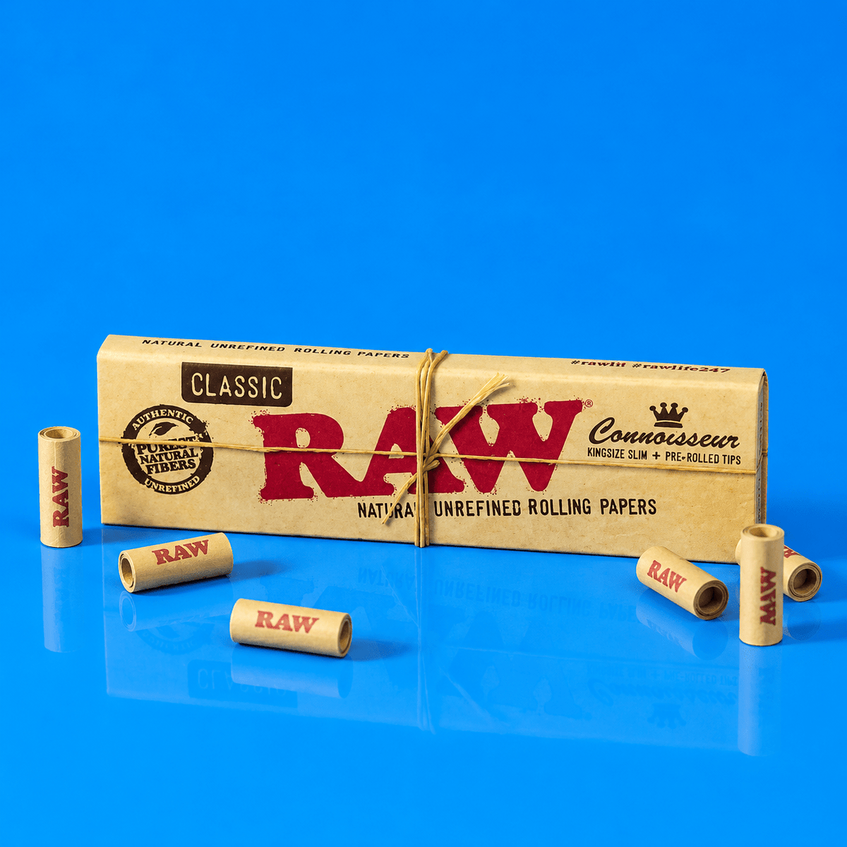 RAW Classic Connoisseur Kingsize Slim with Pre-rolled Tips | Shisha Glass