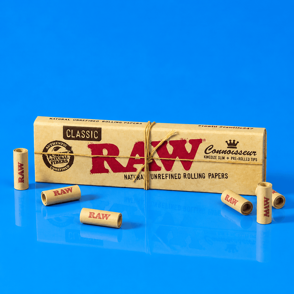 RAW Classic Connoisseur Kingsize Slim with Pre-rolled Tips | Shisha Glass