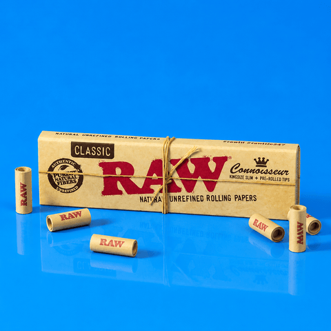 RAW Classic Connoisseur Kingsize Slim with Pre-rolled Tips | Shisha Glass