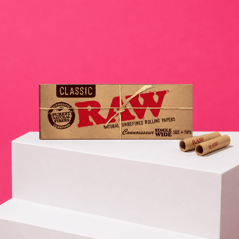 RAW Classic Connoisseur Single Wide Papers + Tips | Shisha Glass
