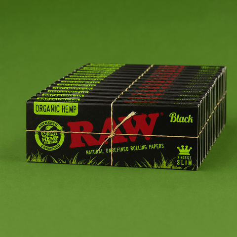 RAW ORGANIC BLACK Unrefined King Size Slim Rolling Papers | Shisha Glass