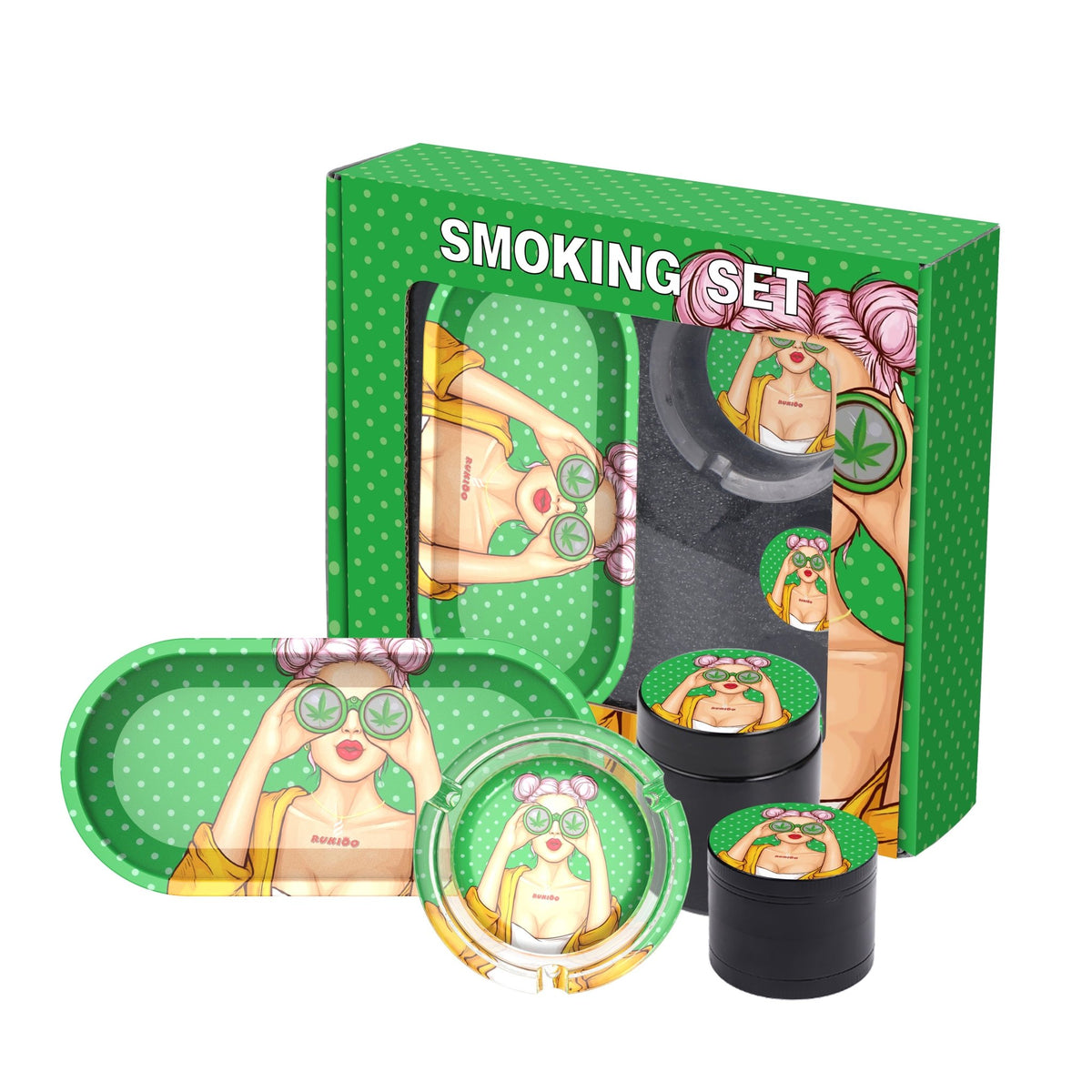 Shishaglass Complete Smoking Set Box (Pipe,Grinder,Ash Tray,Rolling Tray,Jar) | Shisha Glass