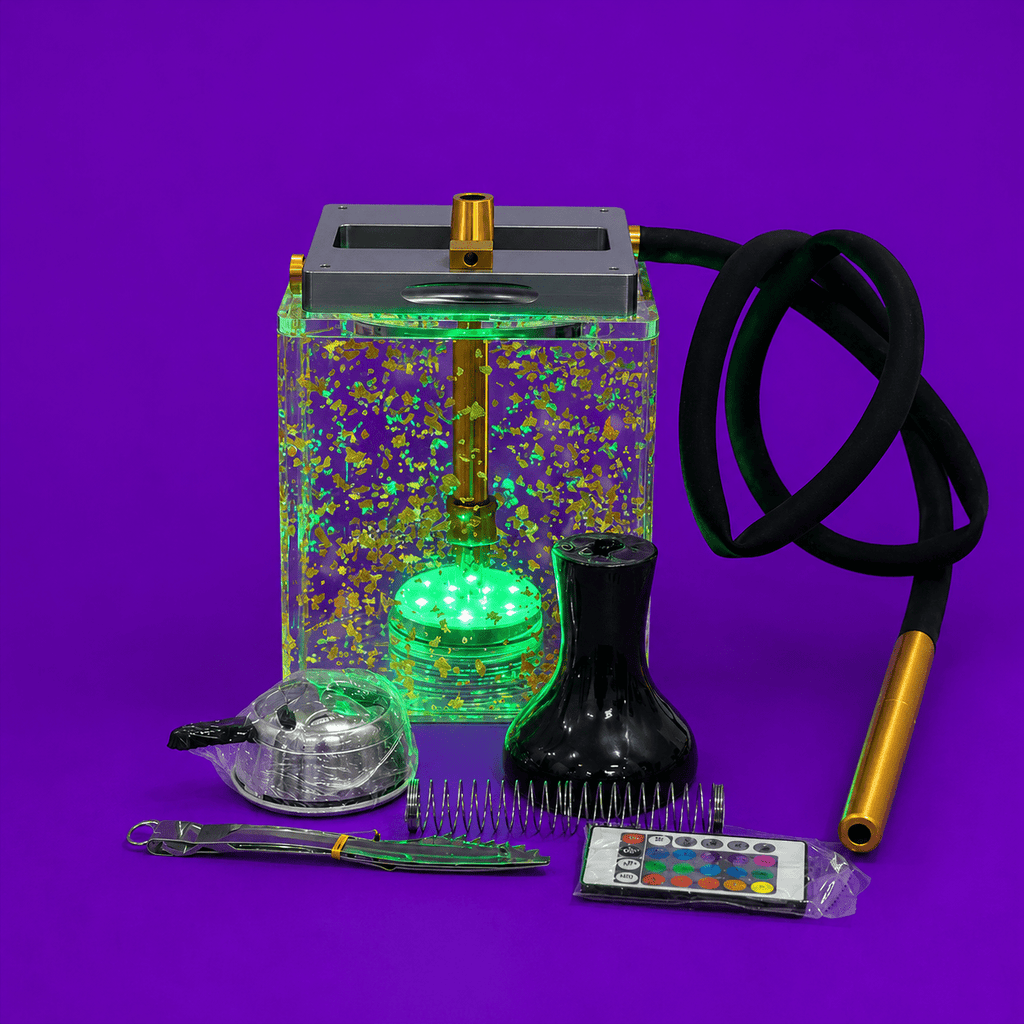Square Acrylic Shisha Hookah Set with LED Light 1xHose 19cm | Shisha Glass