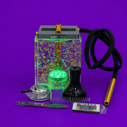 Square Acrylic Shisha Hookah Set with LED Light 1xHose 19cm | Shisha Glass