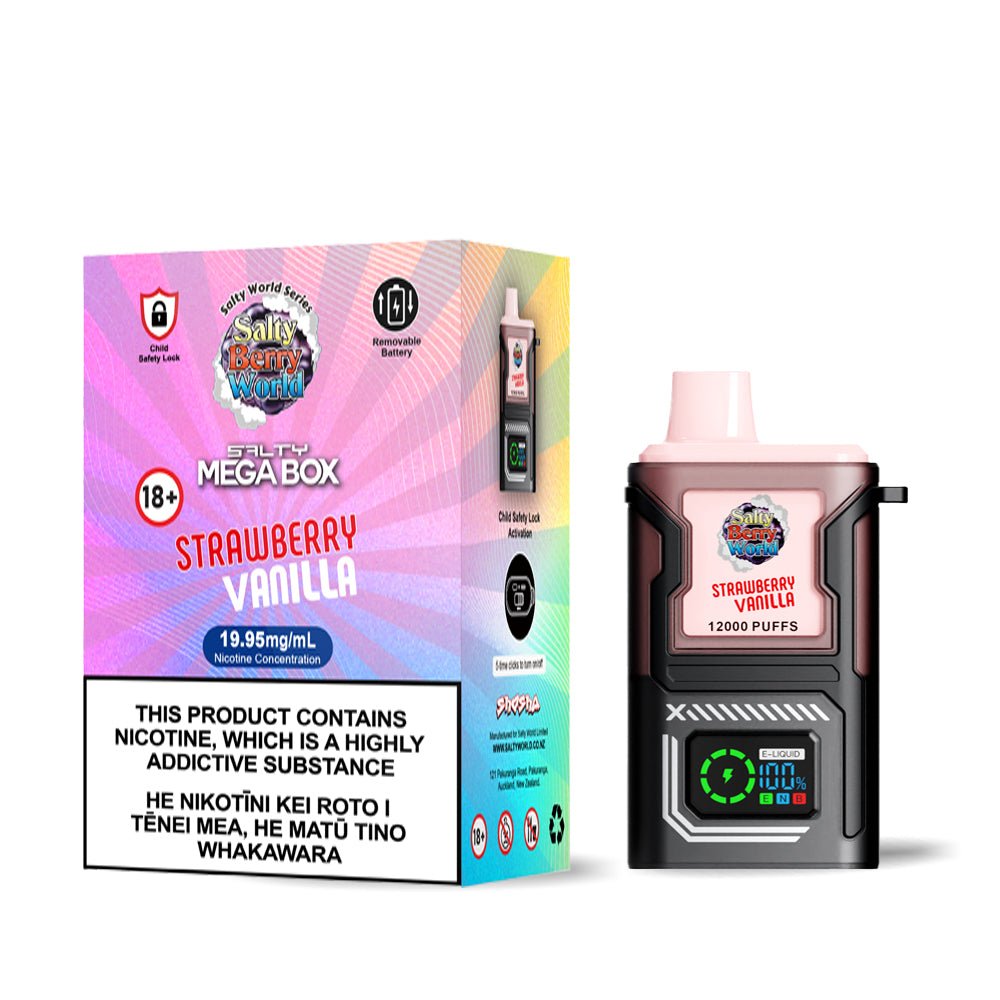 Strawberry Vanilla - Salty MEGA BOX Disposable Vape | Shisha Glass