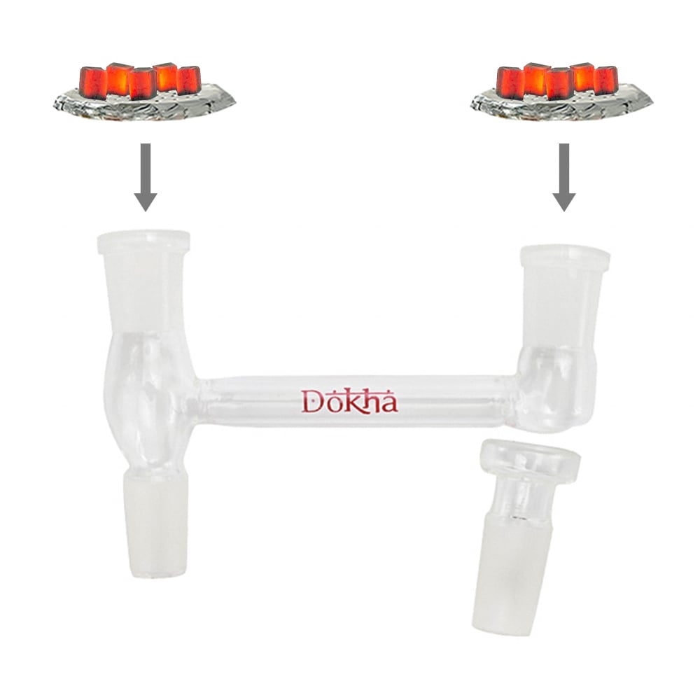 14mm/14mm Male to Female Double Glass Adapter with extra way-block accessory - Shisha Glass
