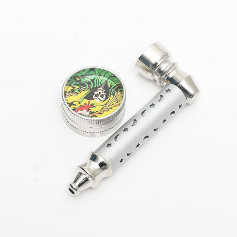 Dokha Metal Fire Billiard Weed Pipe 8cm with Herb/Weed Grinder