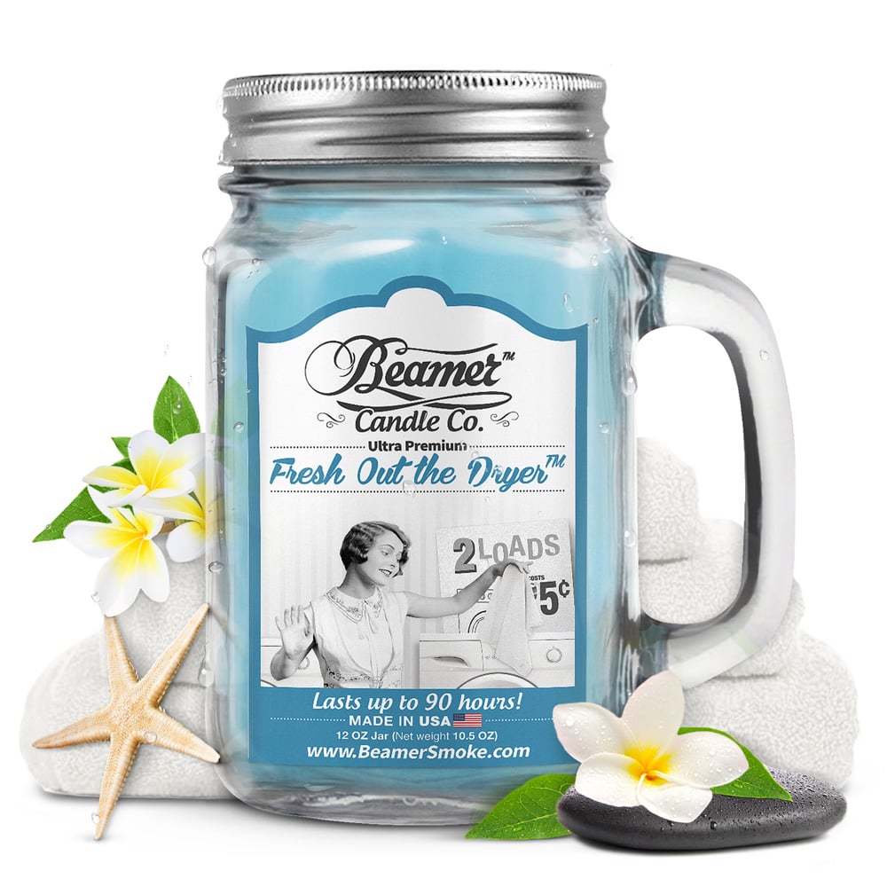 Fresh Out The Dryer 12 oz (350ml) Beamer Candle - Shisha Glass