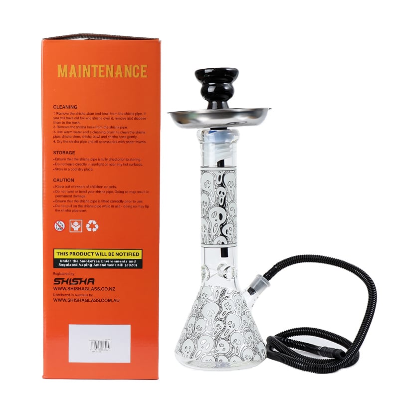 Glowing In Dark Shishaglass skull Beaker Base Bong 32cm with Ice Catcher - Shisha Glass
