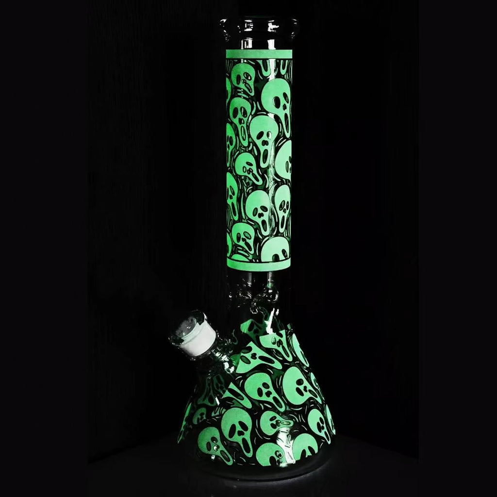 Glowing In Dark Shishaglass skull Beaker Base Bong 32cm with Ice Catcher - Shisha Glass