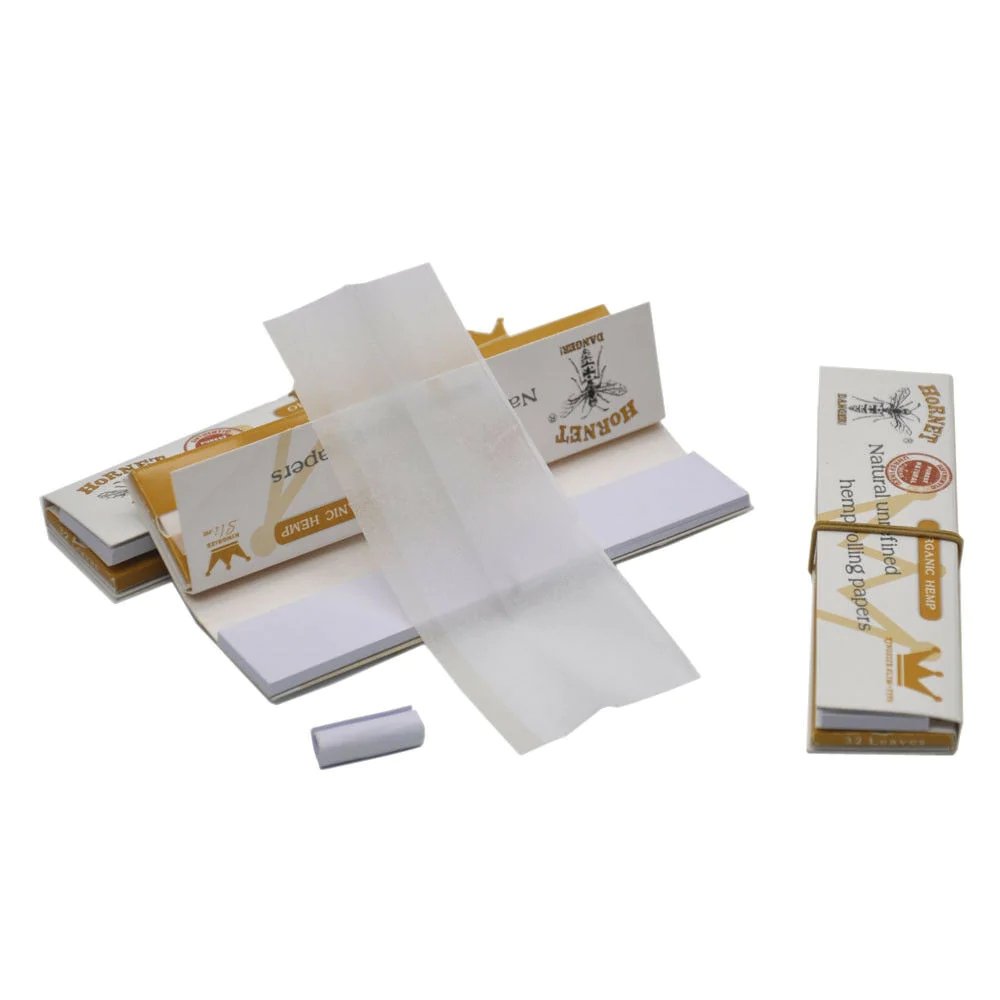 Hornet Organic Hemp White King Size Slim Rolling Paper + Tips - Shisha Glass