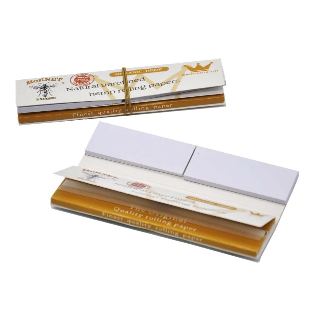 Hornet Organic Hemp White King Size Slim Rolling Paper + Tips - Shisha Glass