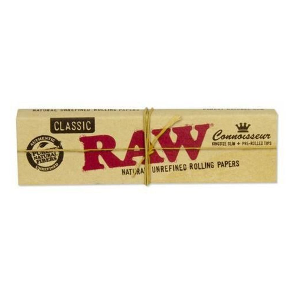 RAW Classic Connoisseur Kingsize Slim with Pre-rolled Tips - Shisha Glass