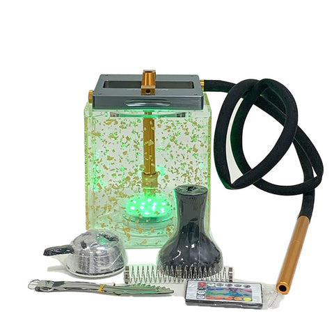 Square Acrylic Shisha Hookah Set with LED Light 1xHose 19cm - Shisha Glass