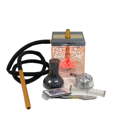 Square Acrylic Shisha Hookah Set with LED Light 1xHose Combo Kit - Shisha Glass